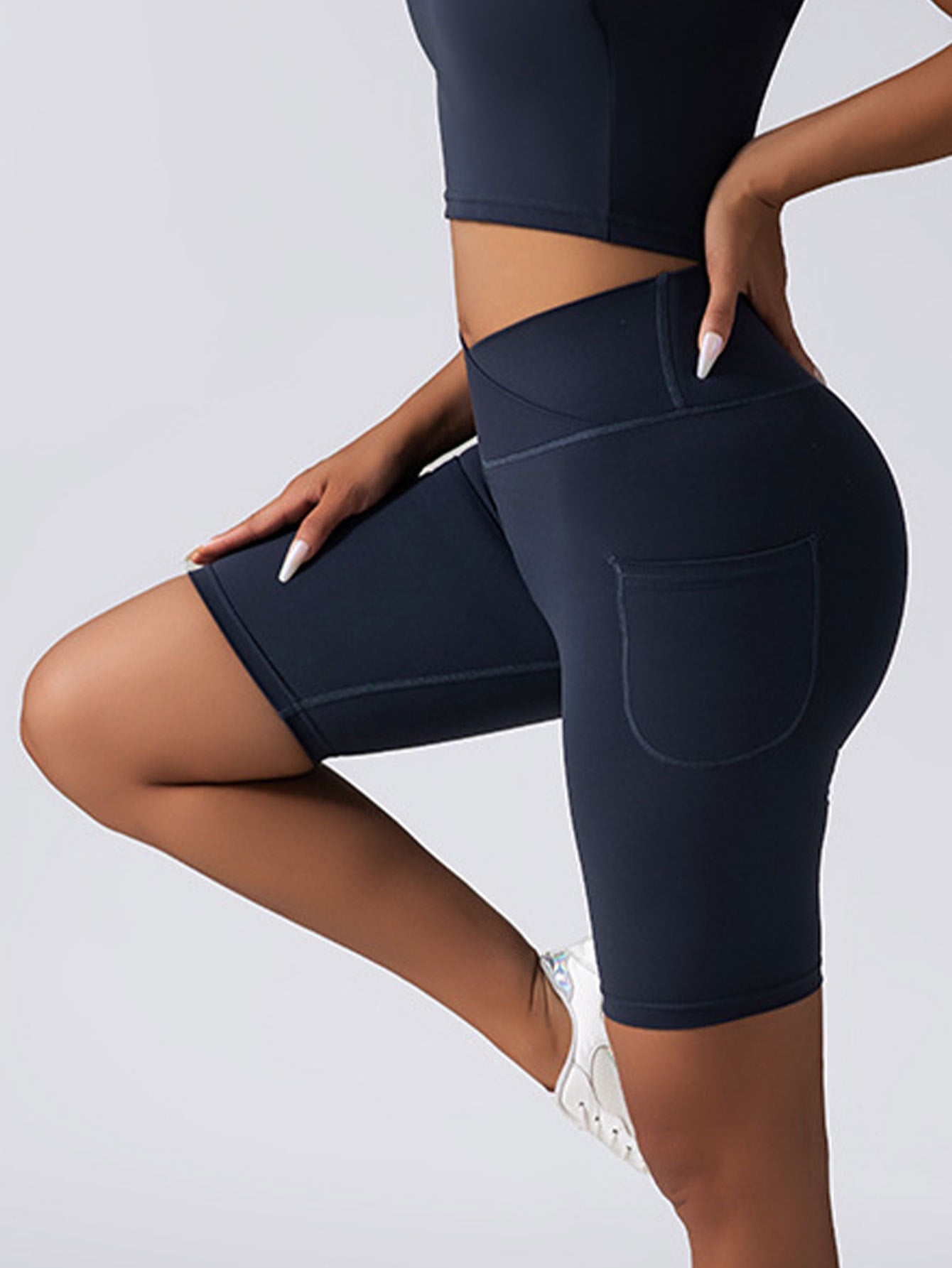 Women's High Waist Tummy Control Biker Shorts with Pockets - Seamless Yoga & Gym