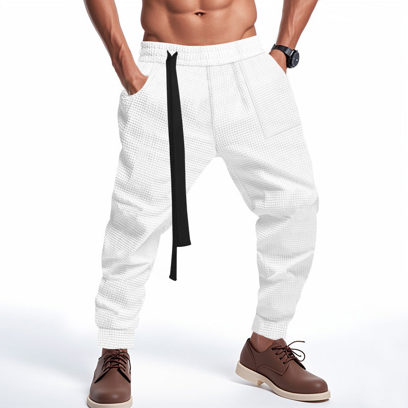 Men's Solid Waffle Casual Pants - Hip Hop Streetwear Track Joggers Harajuku