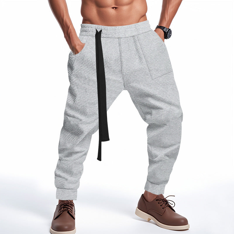 Men's Solid Waffle Casual Pants - Hip Hop Streetwear Track Joggers Harajuku