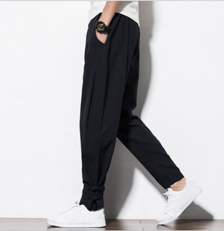 Men's Autumn Harem Pants - Pure Linen Hemp Hip Hop Loose Vintage Casual Joggers