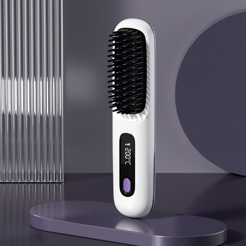 Travel 2-in-1 Hair Styling Tool | Wireless Straightener Brush & Hot Curler Comb