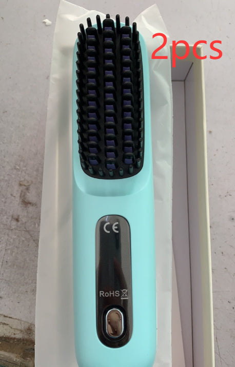 Travel 2-in-1 Hair Styling Tool | Wireless Straightener Brush & Hot Curler Comb