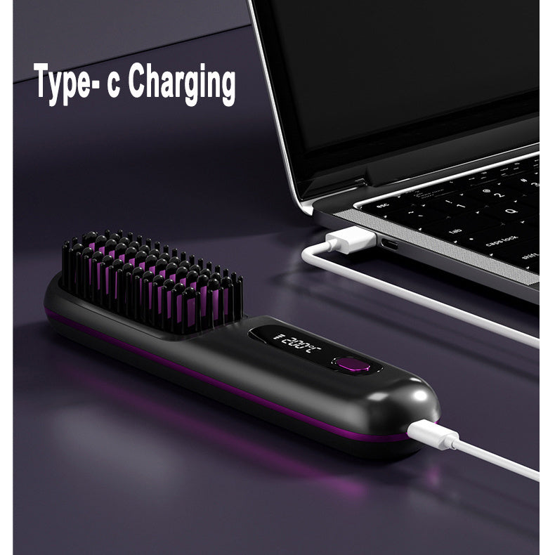 Travel 2-in-1 Hair Styling Tool | Wireless Straightener Brush & Hot Curler Comb