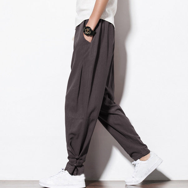 Men's Autumn Harem Pants - Pure Linen Hemp Hip Hop Loose Vintage Casual Joggers