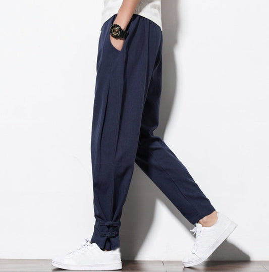 Men's Autumn Harem Pants - Pure Linen Hemp Hip Hop Loose Vintage Casual Joggers
