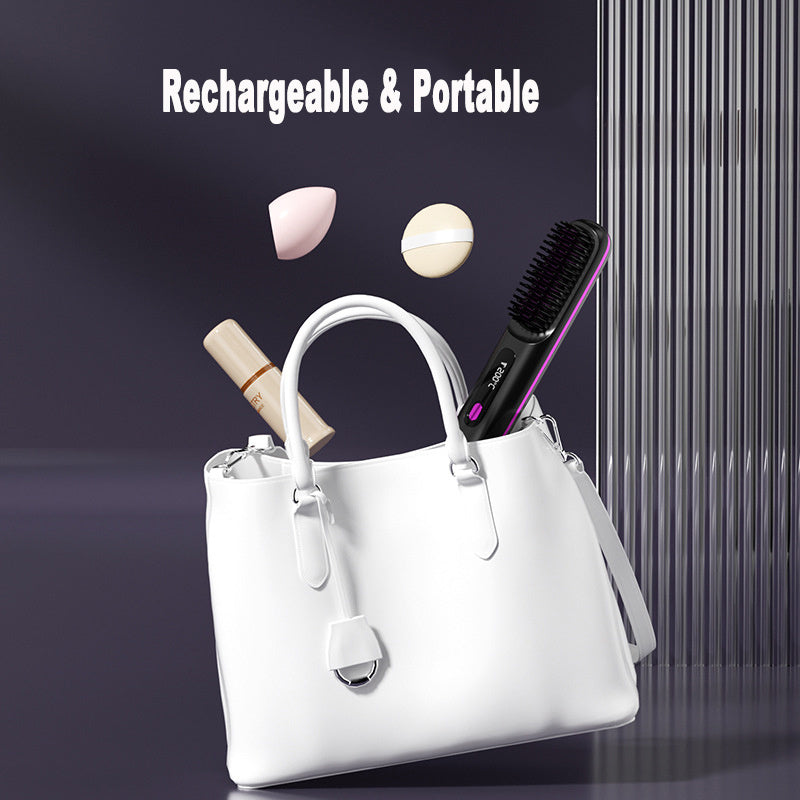Travel 2-in-1 Hair Styling Tool | Wireless Straightener Brush & Hot Curler Comb